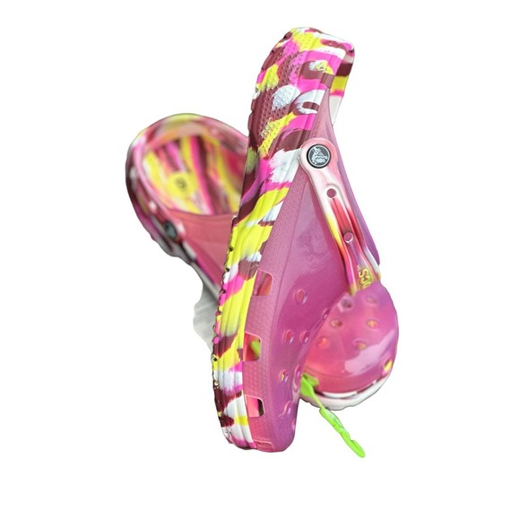 Crocs Men\'s/Women\'s Classic Pink Translucent Marbled Clogs , Tie-Dye Crocs, New